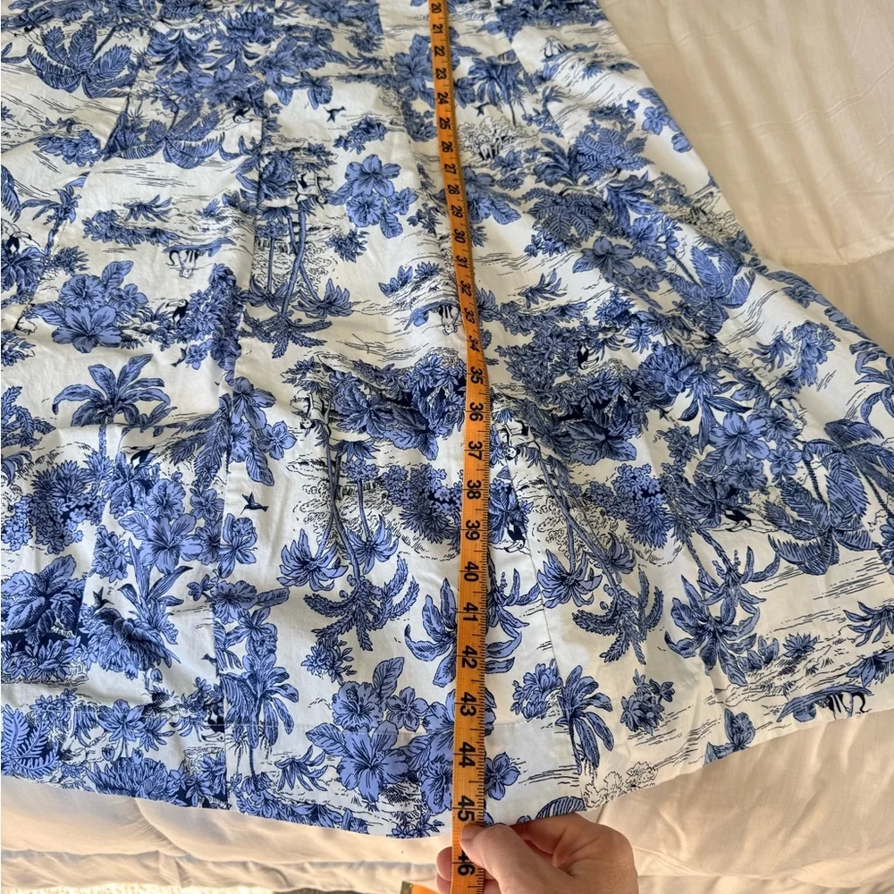 Joie Blue and White Toile print preppy midi dress Cottagecore zip back XL EUC - Picture 15 of 17